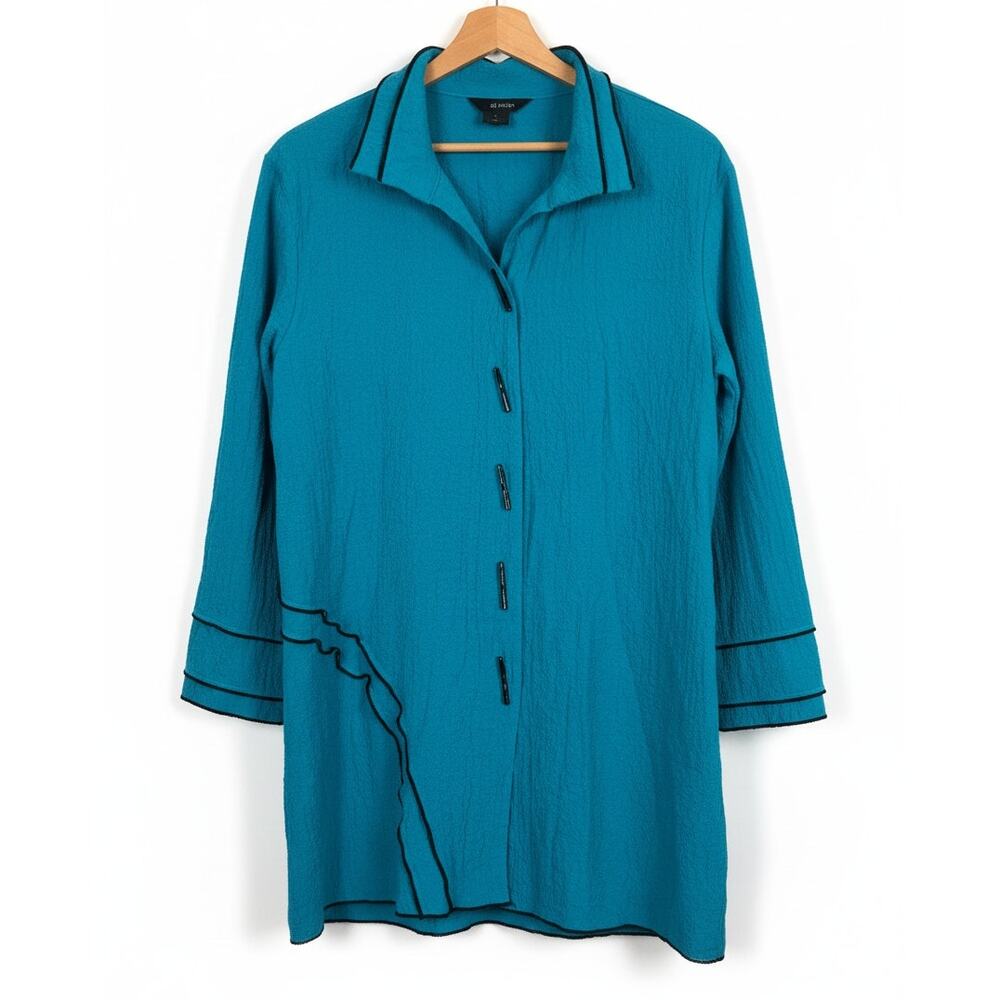 Ali Miles Womens L Artsy Eclectic Maximalist Career Crinkle‎ Asymmetrical Tunic